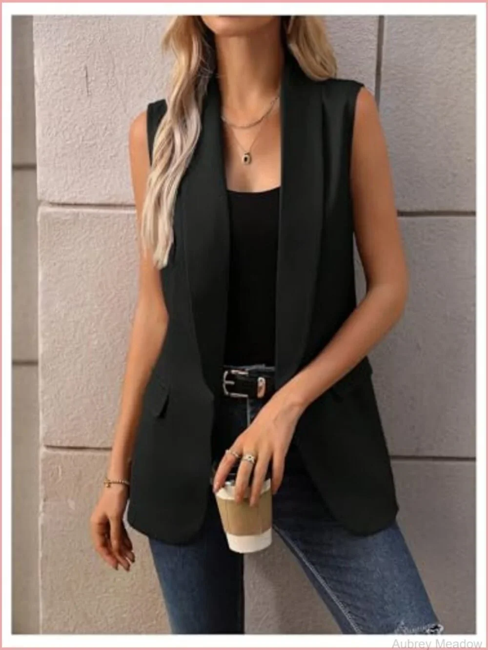 Sleeveless Blazer Vest Open Front Lightweight Work Office Long Outerwear Trendy